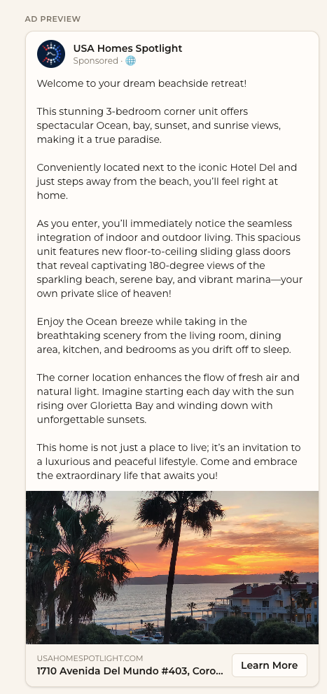 Example international listing ad