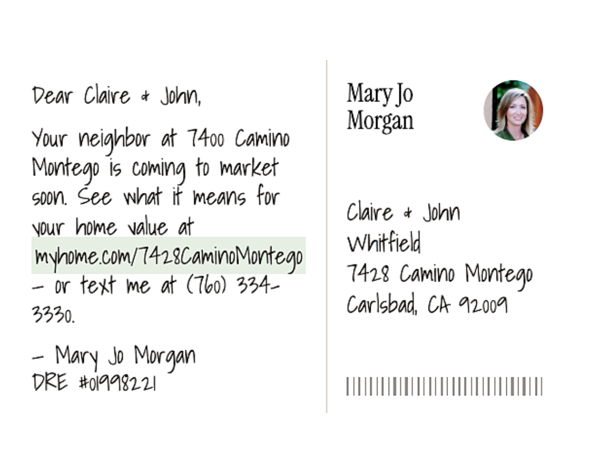 Example neighbor postcard, back